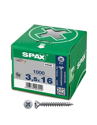 Caja de tornillo universal “Wirox” de cabeza plana Ø3,5x16mm (1000 unidades) SPAX