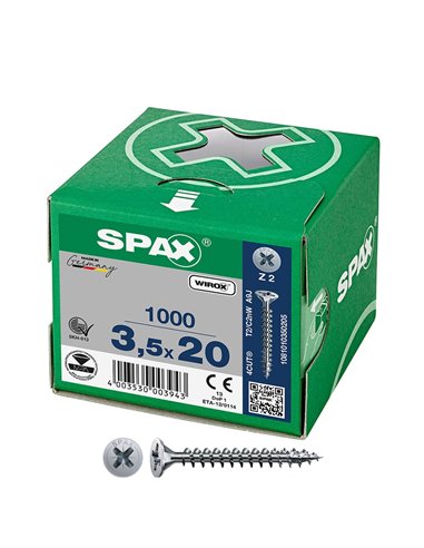 Caja de tornillo universal “Wirox” de cabeza plana Ø3,5x20mm (1000 unidades) SPAX