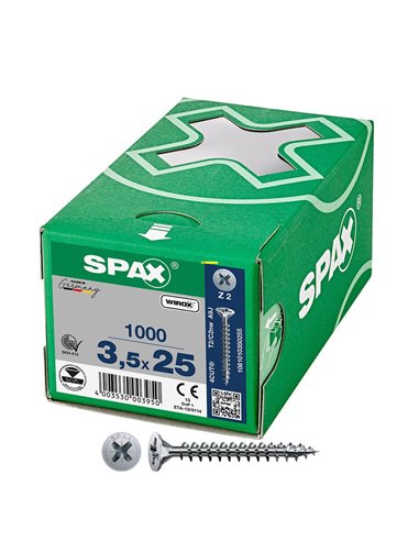 Caja de tornillo universal “Wirox” de cabeza plana Ø3,5x25mm (1000 unidades) SPAX