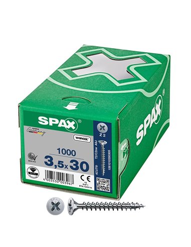 Caja de tornillo universal “Wirox” de cabeza plana Ø3,5x30mm (1000 unidades) SPAX