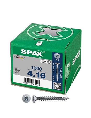 Caja de tornillo universal “Wirox” de cabeza plana Ø4x16mm (1000 unidades) SPAX