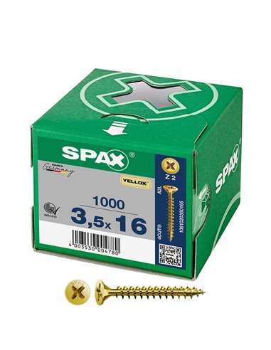 Caja de tornillo universal “Yellox” de cabeza plana Ø3,5x16mm (1000 unidades) SPAX