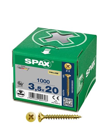 Caja de tornillo universal “Yellox” de cabeza plana Ø3,5x20mm (1000 unidades) SPAX