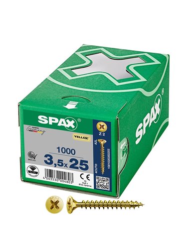 Caja de tornillo universal “Yellox” de cabeza plana Ø3,5x25mm (1000 unidades) SPAX