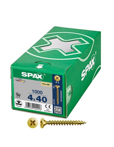 Caja de tornillo universal “Yellox” de cabeza plana Ø4x40mm (1000 unidades) SPAX