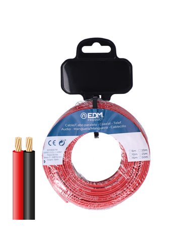 Carrete cable paralelo colores rojo y negro 2x1mm² 5m (Audio y vídeo) EDM