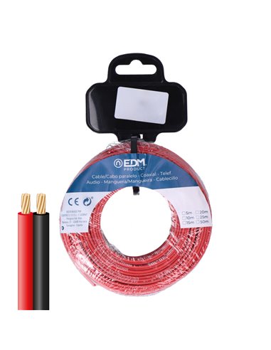 Carrete cable paralelo colores rojo y negro 2x1mm² 10m (Audio y vídeo) EDM