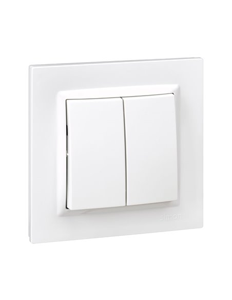 Doble conmutador blanco con marco “Serie 10” hecho en plástico 10AX 230V IP20 8,4x4x8,4cm SIMON