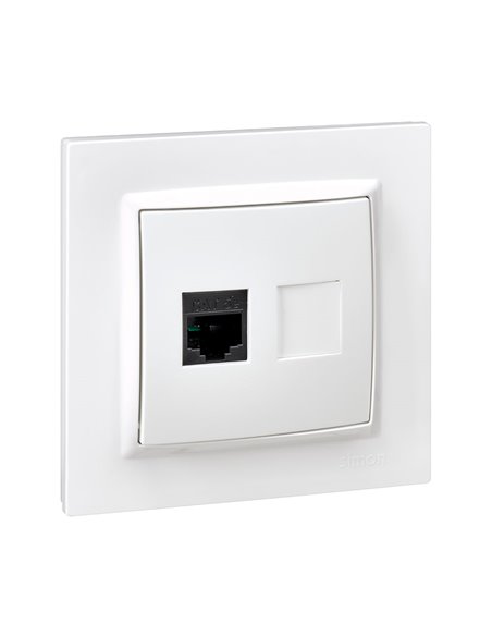 Base RJ45 CAT.5E “Serie 10” con marco en color blanco hecha en plástico IP20 8,4x8,4cm SIMON