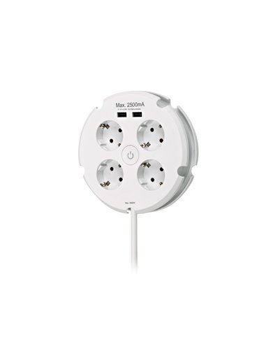 Base múltiple “Combi” color blanco de la “Serie 10” con 4 tomas de 16A 250V+2USB y cable H05VV-F 3G1,5mm² de 1,5m de longitud Ø1