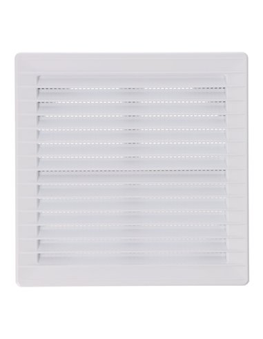 Rejilla de ventilación cuadrada empotrable ajustable de Ø8cm a Ø15cm con mosquitera fabricada en ABS de color blanco 17x17x1,15c