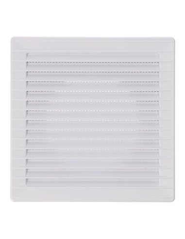 Rejilla de ventilación cuadrada empotrable de Ø10cm con mosquitera fabricada en ABS de color blanco 17x17x1cm EDM