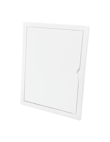 Tapa de registro rectangular empotrable blanca hecha en ABS con mecanismo de apertura push-pull apta para pladur 21,5x26,5cm EDM