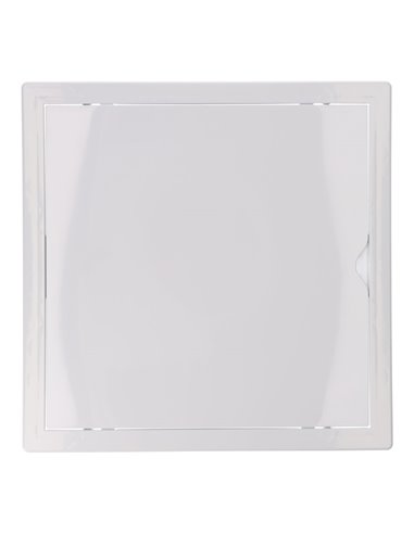 Tapa de registro cuadrada empotrable blanca hecha en ABS con mecanismo de apertura push-pull apta para pladur 32,5x32,5cm EDM 