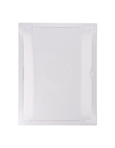 Tapa de registro rectangular empotrable blanca hecha en ABS con mecanismo de apertura push-pull apta para pladur 32,5x42,5cm EDM