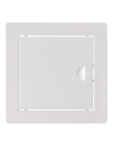 Tapa de registro cuadrada empotrable blanca hecha en acero con mecanismo de apertura push-pull 19,5x19,5cm EDM 