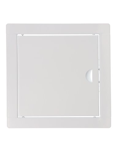 Tapa de registro cuadrada empotrable blanca hecha en acero con mecanismo de apertura push-pull 24,5x24,5cm EDM 