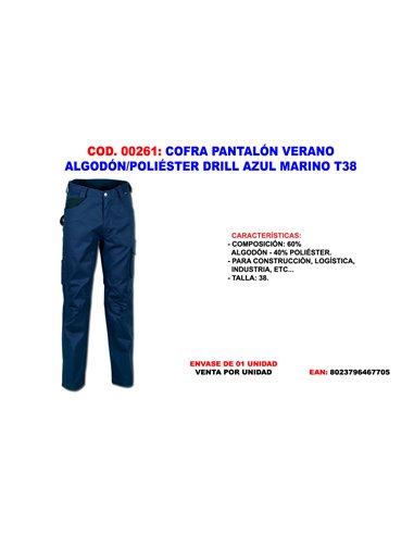 COFRA PANTALON VERANO ALGODON/POL. DRILL AZUL MAR. T38