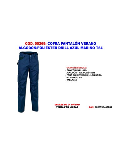 COFRA PANTALON VERANO ALGODON/POL. DRILL AZUL MAR. T54