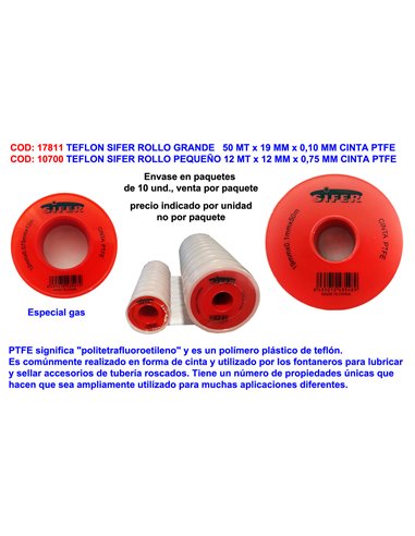 TEFLON SIFER ROLLO PEQUE�O 12 MT x 12 MM x 0,75 MM CINTA PTFE