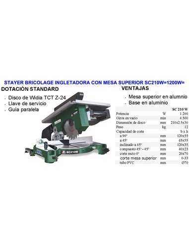 STAYER BRICOLAJE INGLETADORA CON MESA SUPERIOR SC210BW1200W203