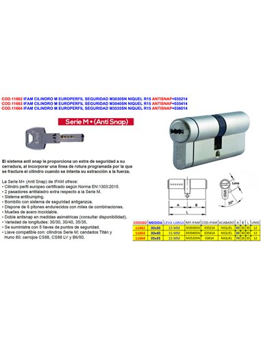 IFAM CILINDRO M EUROPERFIL SEGURID.M3535S NQ R15 ANTISNAP036014