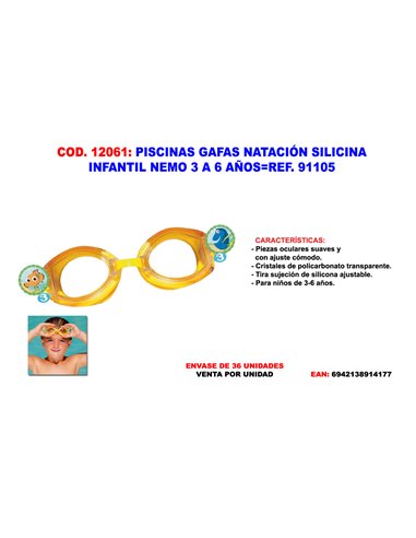 PISCINAS GAFAS NATACION SILICONA INFANTIL NEMO 3 A 6 A�OS91105