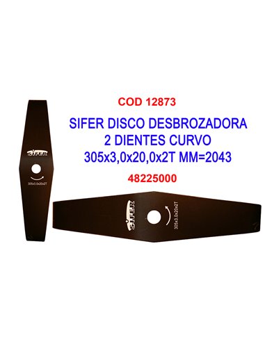 SIFER DISCO DESBROZADORA 2 DIENTES CURVO 305x3,0x20,0x2T MM2043