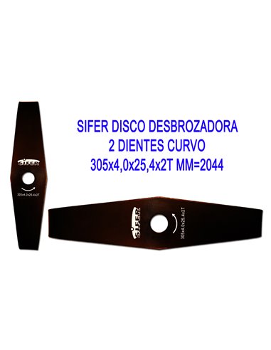 SIFER DISCO DESBROZADORA 2 DIENTES CURVO 305x4,0x25,4x2T MM2044