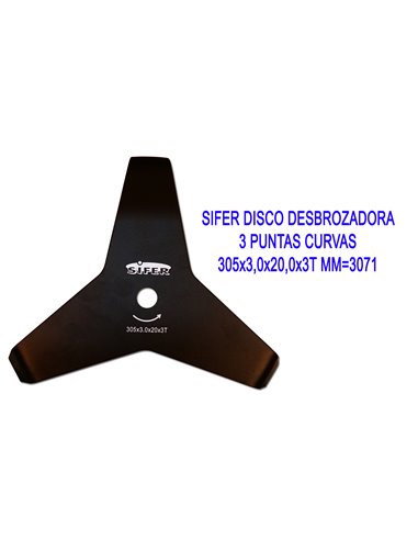 SIFER DISCO DESBROZADORA 3 PUNTAS CURVAS 305x3,0x20,0x3T MM3071