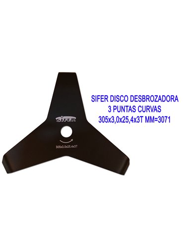 SIFER DISCO DESBROZADORA 3 PUNTAS CURVAS 305x3,0x25,4x3T MM3071