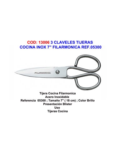 3 CLAVELES TIJERAS COCINA INOX 7" FILARMONICA REF.05300