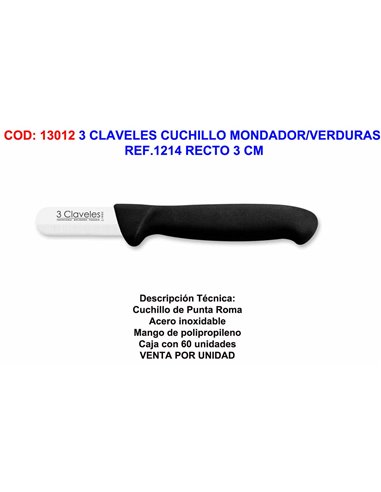 3 CLAVELES CUCHILLO MONDADOR/VERDURAS REF.1214 RECTO 3 CM