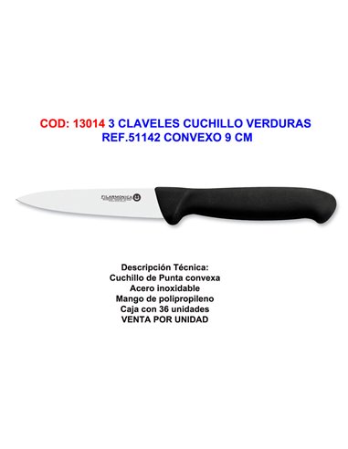 3 CLAVELES CUCHILLO VERDURAS REF.51142 CONVEXO 9 CM