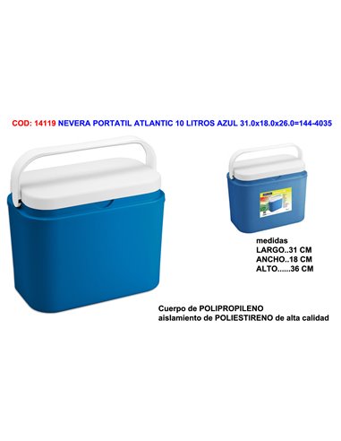 NEVERA PORTATIL ATLANTIC 10 LITROS AZUL 31.0x18.0x26.0144-4035