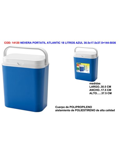 NEVERA PORTATIL ATLANTIC 18 LITROS AZUL 30.5x17.5x37.5144-5036