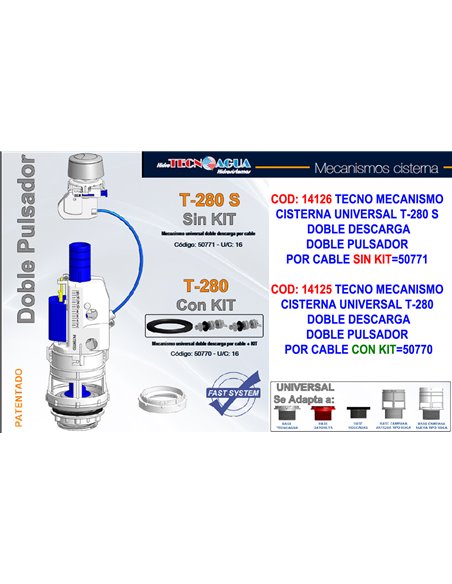 TECNO DESCARGADOR CISTERNA BAJA T280 DOBLE DESCARGAxCABLE+KIT