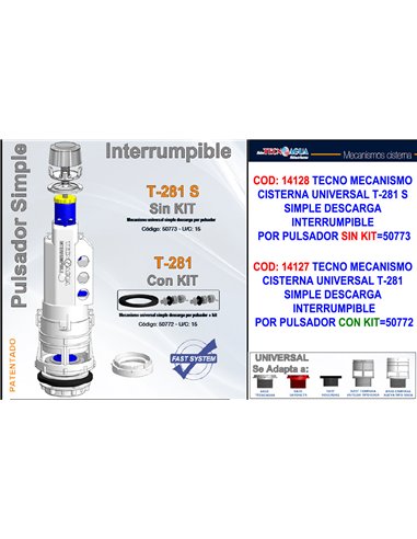 TECNO DESCARGADOR CISTERNA BAJA T281 SIMPLE DESCARGAxPULSAD+KIT