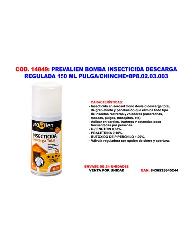 PREVALIEN BOMBA INSECTICIDA DESCARGA REGUL 150 MLPULGA/CHINCHE