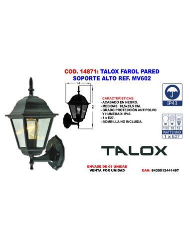 TALOX FAROL PARED SOPORTE ALTO REF. MV602