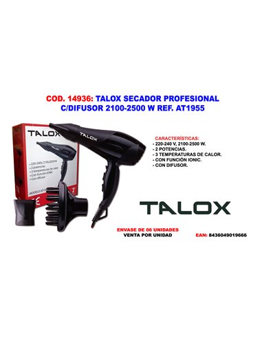 TALOX SECADOR PROFESIONAL C/DIFUSOR 2100-2500 W AT1955