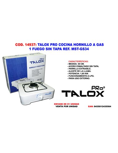 TALOX PRO COCINA HORNILLO A GAS 1 FUEGO SIN TAPA MST-GS34