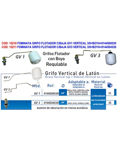 FOMINAYA GRIFO FLOTADOR C/BAJA GV1 VERTICAL 3/8+BOYA0144500530