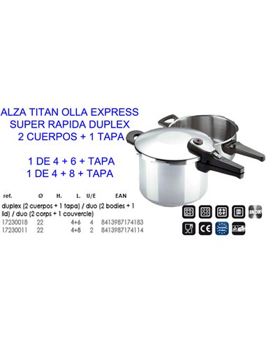 ALZA TITAN OLLA EXPRES SUPER RAPIDA (DUPLEX 4+6+TAPA)17230018