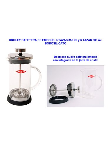 OROLEY CAFETERA DE EMBOLO  3 TAZAS 350ML BOROSILICATO220010300 