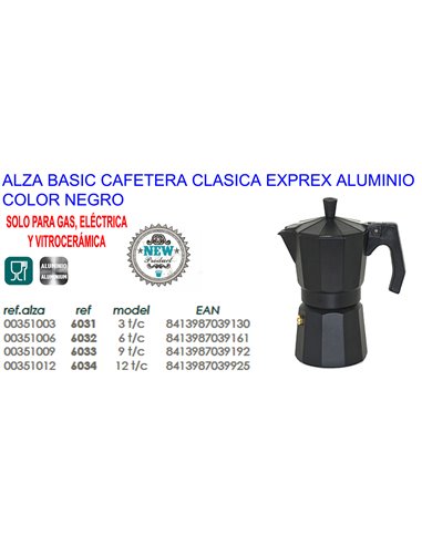 ALZA BASIC CAFETERA CLASICA EXPRES ALUMINIO NEGRA   6 TAZAS6032