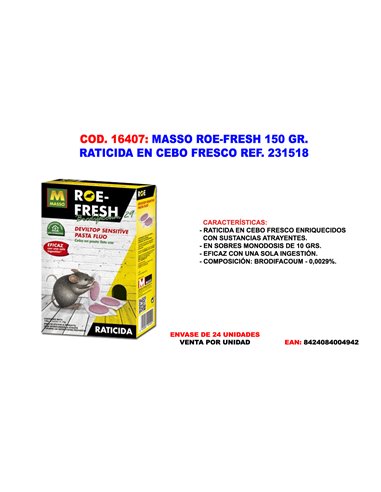 MASSO ROE-FRESH 150 GR RATICIDA EN CEBO FRESCO231518