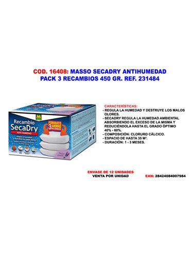 MASSO SECADRY ANTIHUMEDAD PACK 3 RECAMBIOS 450 GR. REF. 231484