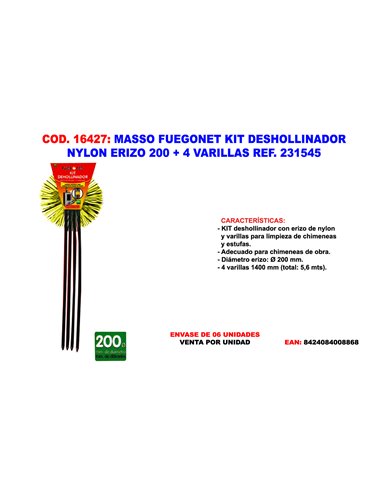 MASSO FUEGONET KIT DESHOLLINADOR NYLON ERIZ 200+4VARILLAS 231545