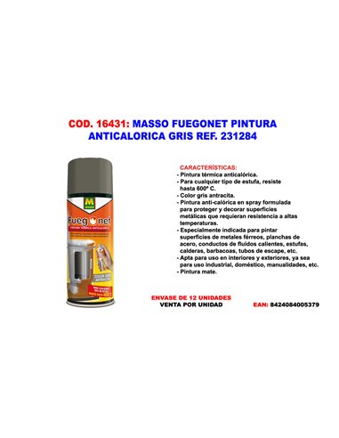 MASSO FUEGONET PINTURA ANTICALORICA GRIS spray 200 mlREF. 231284